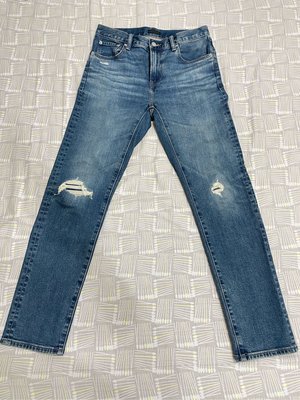 二手正品UNIQLO Jeans Slim Fit藍色水洗破壞牛仔褲W29修身款