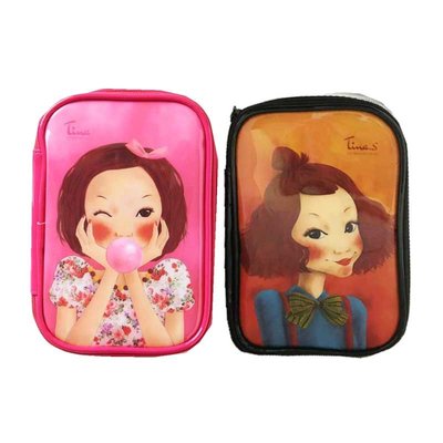 韓國FASCY 插畫可愛娃娃 化妝包 收納包 萬用包 筆袋 刷具包
