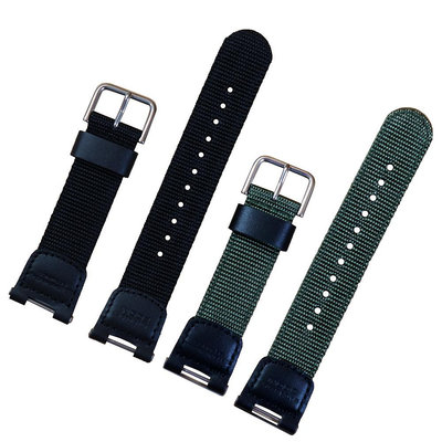 黑色帆布尼龍錶帶代用SGW100系列男SGW-100手錶帶凹口錶鍊透氣綠