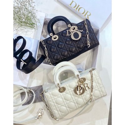 Dior LADY D-JOY 手袋 黑色/白色 Cannage 藤格紋圖案羊皮 M0540ONGE_M900