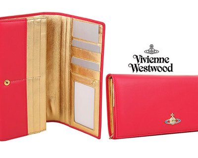 Vivienne Westwood ( 桃紅色×金色 ) NAPPA 真皮二摺長夾 皮夾 錢包｜100%全新正品｜特價!