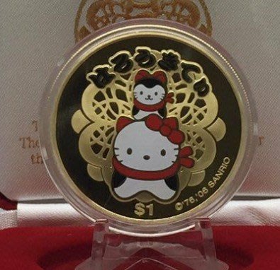 【海寧潮現貨】圖瓦盧2006年Hello Kitty日本招財貓彩色鍍金銀幣