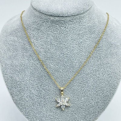 【現貨】韓版 韓系 金色水晶鋯石花朵墜飾項鍊項鏈