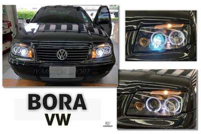 小傑--VW 福斯 BORA 99 - 04 LED 光圈魚眼 晶鑽 / 黑底 大燈 頭燈 有霧燈 一組4300