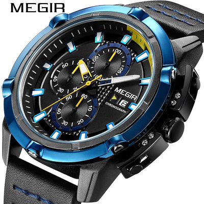 MEGIR 2062  潮流 商務 休閒 特色 多功能 計時 日曆 2023年 男士手錶〔免費禮盒〕