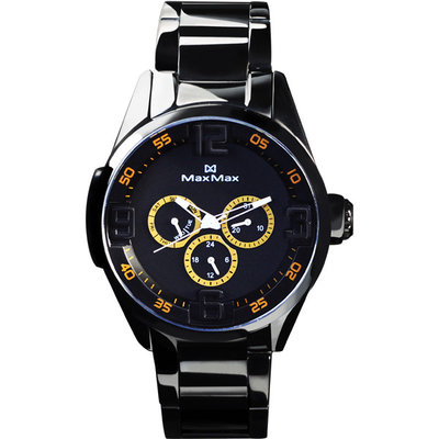 ∥ 國王時計 ∥ MAX MAX MAS7005-3 黑鋼三眼時尚腕錶