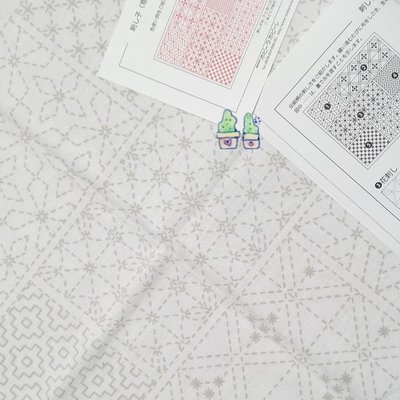 【HM】刺子繡-6種圖案方型套組hobbyra-hobbyre -白色布+多色線系（刺子繡布+刺子繡線）