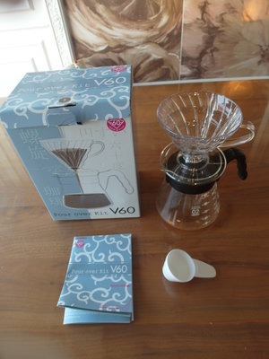 日本HARIO VGS-3512-CO 玻璃濾杯花茶壺組-原廠V60玻璃濾杯+原廠耐熱花茶壺+原廠錐形匙