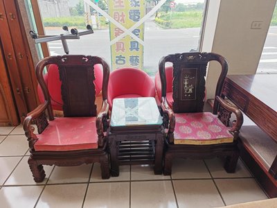 桃園國際二手貨中心----紅木太師椅  花梨木古董椅 紅木鑲貝太師椅 2椅一几