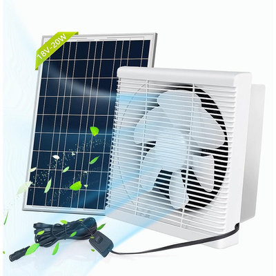 太陽能風扇專業版 20W防水太陽能板+12寸百葉窗排氣直流風扇壁掛式通風降溫通風孔適用於溫室、雞舍、棚子【雅妤精品百貨】