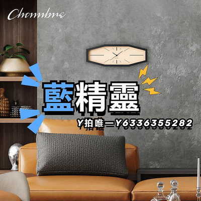 機芯CHAMBRE日本原裝進口實木創意客廳線型八角掛鐘時尚靜音石英鐘