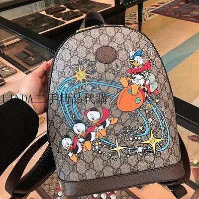 LINDA二手精品代購 GUCCI 古馳 552884 Disney x迪士尼聯名唐老鴨圖案 雙肩包 後背包 書包 背包