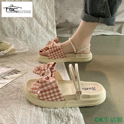 CK生活館仙女鞋子 ~ 甜美涼鞋夏季平底學生時尚羅馬厚底鬆糕軟底舒適