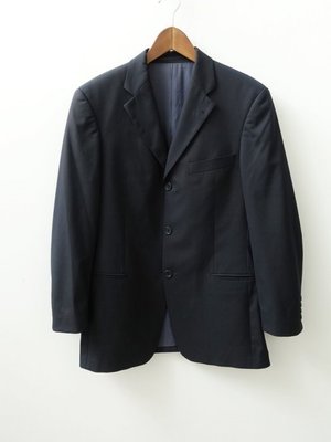 德國製 HUGO BOSS 藍黑色 羊毛混紡 西裝外套 46號