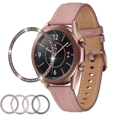 【手錶錶帶】適用三星Galaxy Watch3智能手錶41\/45mm鋁合金鑲鉆旋轉錶盤刻度圈