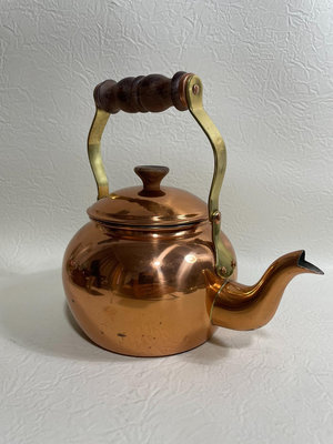 歐洲回流紫銅壺 內膽鎏銀 銅壺 提梁壺 純銅壺 品相如圖二手
