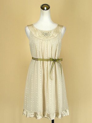 貞新 wanko/veek 專櫃 香檳色圓領無袖緞面雪紡紗洋裝M(36號)(25765)
