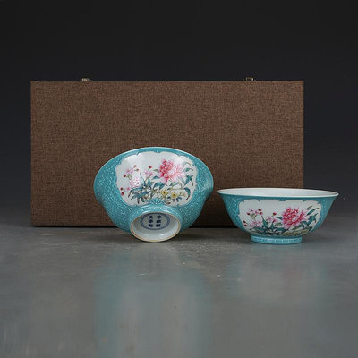 清雍正瓷器粉彩花卉紋對碗古董古玩明清老瓷器舊貨老貨收藏