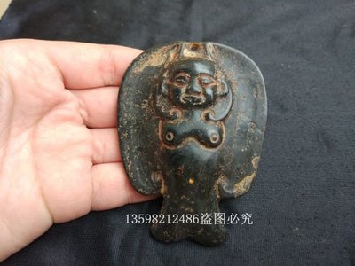 古玩玉器收藏紅山文化黑鐵隕石把件人物掛件裝飾老古董老物件