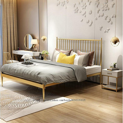 北歐宜家雙人床現代簡約鐵架床.8米.米主臥金色鐵藝雙人床大床