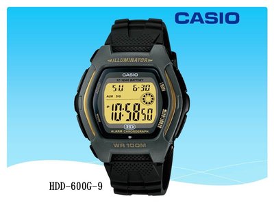 經緯度鐘錶CASIO手錶 方形 十年電池 百米防水 公司貨 當兵 學生 HDD-600【↘630】HDD-600G-9A