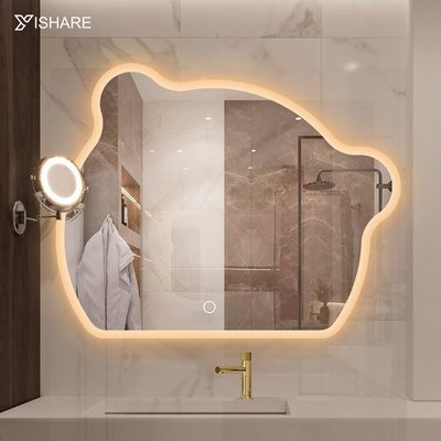 【熱賣精選】 Yishare創意可愛小熊浴室鏡智能led梳妝臺鏡兒童房衛生間卡通鏡子