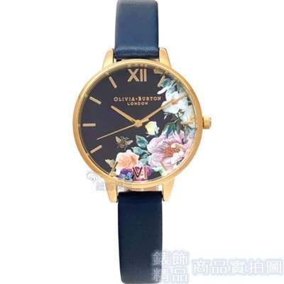 OLIVIA BURTON 手錶 OB16EG113 海軍藍 真皮錶帶 女錶 34mm【錶飾精品】