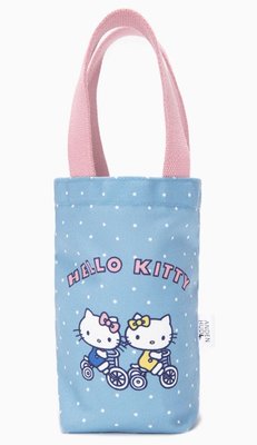Hello Kitty水玉點丹寧藍飲料提袋 水壺袋 水壺提袋。水藍色 寶寶藍