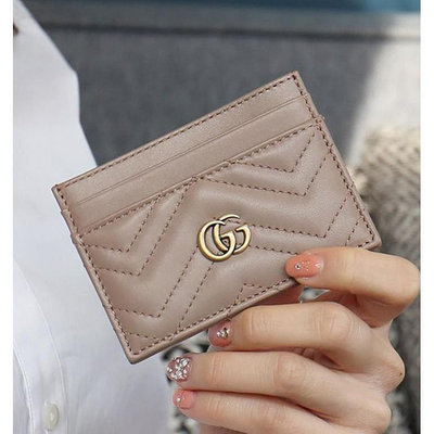 正品Gucci Marmont GG logo信用卡夾 名片夾裸色