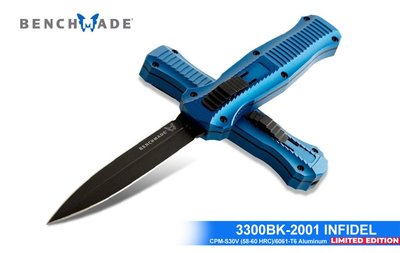 【angel 精品館 】Benchmade INFIDEL藍鋁柄黑刃OTF彈簧刀CPM-S30V鋼3300BK-2001