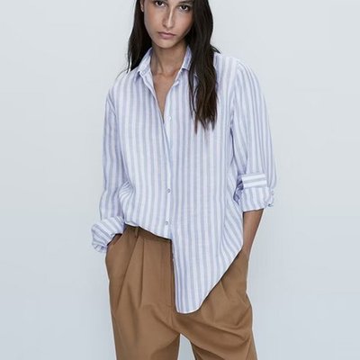 【全新現貨】Massimo Dutti 藍色條紋襯衫2023年新款秋冬內搭打底上衣外套春季女裝棉襯衣女