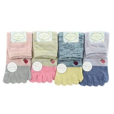 ˙ＴＯＭＡＴＯ生活雜鋪˙日本進口雜貨玫瑰刺繡雙色拼接混色五指襪 健康襪(預購)