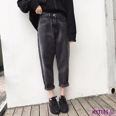KITI精品M-4XL大尺碼衣著新款春裝女裝洋氣寬鬆牛仔褲適合胯寬大腿粗的女生褲子潮