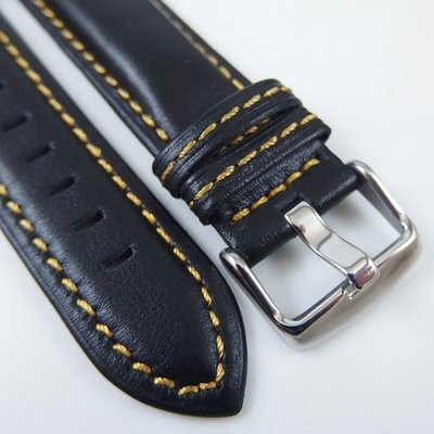 錶帶屋 『嚴選加厚7mm』萬寶龍 MIDO 厚錶殼代用 20mm黑色紅線 24mm 黑色車黃線義大利頂級羊皮皮錶帶