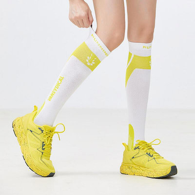 運動壓力襪女撞色彈力高筒小腿襪跑步健身瑜伽訓練跳繩及膝壓縮襪