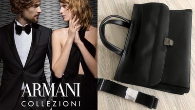 新光三越A9專櫃購買原價六萬Armani Collezioni 黑色真皮手提肩背兩用公事包