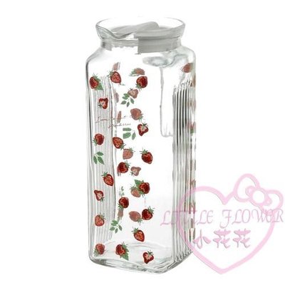 ♥小花凱蒂日本精品♥日本製 草莓透明冷水玻璃瓶 水瓶 玻璃瓶 牛奶瓶 1000CC -99964306
