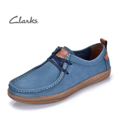 Clarks其樂男鞋2023春新款真皮軟底舒適柔軟輕便繫帶帆船鞋休閒鞋