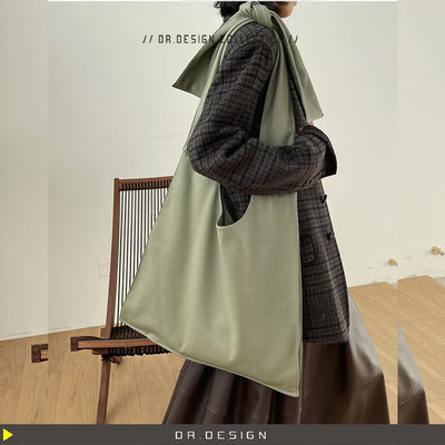 ►DR.DESIGN│DR33469-韓國設計 復古慵懶時髦有型 單肩綁帶 大容量 柔軟PU皮 側背托特包 咖啡紅/灰綠