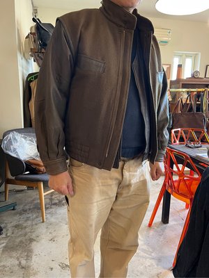 【阿鴻先生選物店】古著 男款拼接毛料皮 短外套 知名品牌