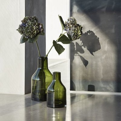 丹麥 Hubsch 綠色玻璃花瓶 二件套 ins風簡約現代精致大小花瓶