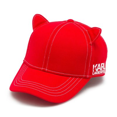 【AYW】KARL LAGERFELD IKONIK CAP 卡爾 拉格斐 老佛爺 貓耳造型 老帽 棒球帽 鴨舌帽 紅色