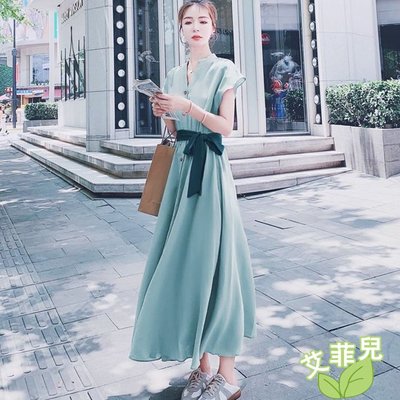 綠色女神雪紡連身裙~~艾菲兒=現貨、韓版、預購
