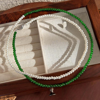 {朵朵韓飾} C2983 韓國直送(正韓)-法式氣質綠色珍珠串珠二件套頸鍊項鍊
