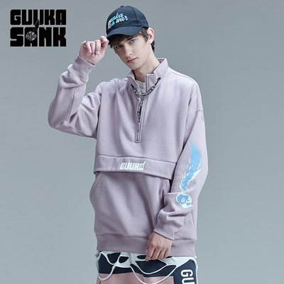 GUUKA&amp;SANK藏克聯名中高領粉色衛衣男潮牌嘻哈加厚運動衛衣男寬松