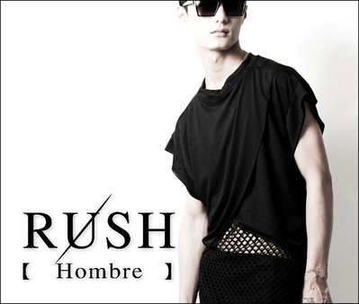 RUSH Hombre (曼谷空運) 設計師款飛鼠寬身剪裁開叉兩穿式短袖上衣-黑 (男女皆可) (原價580)