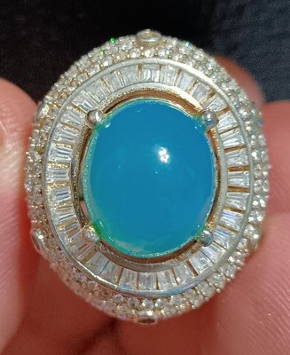 台灣藍寶8.4克拉，藍玉髓，925銀蛋面戒指，乾淨放光