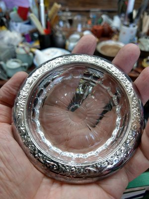 大草原文物，日本純銀盤，壺承，純銀片包玻璃