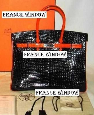 France Window 愛瑪仕柏金包Hermes Birkin黑色拼橙色亮面鱷魚皮 30Cm
