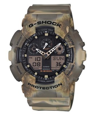 G-SHOCK CASIO 卡西歐人氣生存遊戲必備大地沙漠迷彩紋路百搭運動腕錶 型號：GA-100MM-5A【神梭鐘錶】